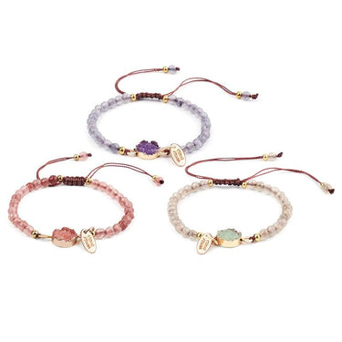 Natural Stone Bead & Druzy Accent 3 pc Bracelet Set-BEST PRICE!